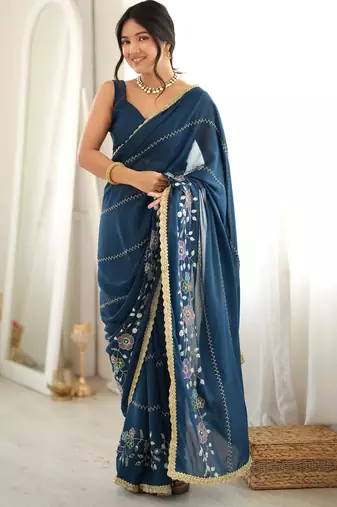 petrol color star georgette fabric smart work designer graceful saree