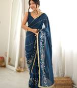 Petrol color star georgette fabric smart work designer graceful saree