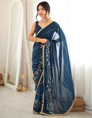 Petrol color star georgette fabric smart work designer graceful saree 4