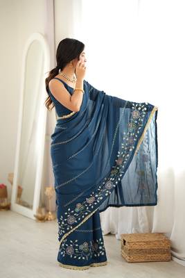 Petrol color star georgette fabric smart work designer graceful saree 5