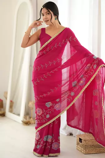 Pink color star georgette fabric smart work designer graceful saree