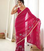 pink color star georgette fabric smart work designer graceful saree