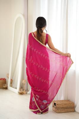 pink color star georgette fabric smart work designer graceful saree 2