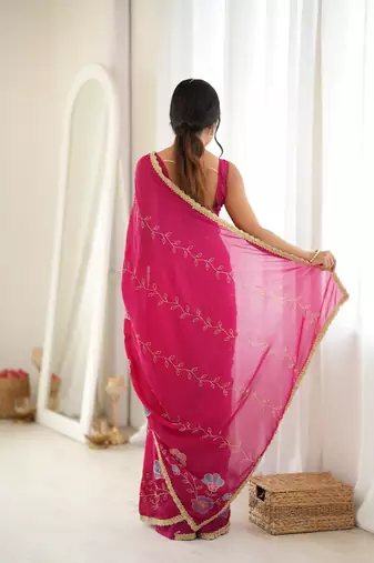Pink color star georgette fabric smart work designer graceful saree