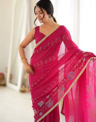 pink color star georgette fabric smart work designer graceful saree 3