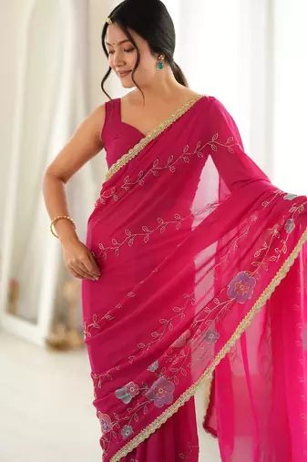 Pink color star georgette fabric smart work designer graceful saree