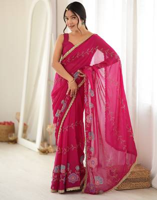 pink color star georgette fabric smart work designer graceful saree 4