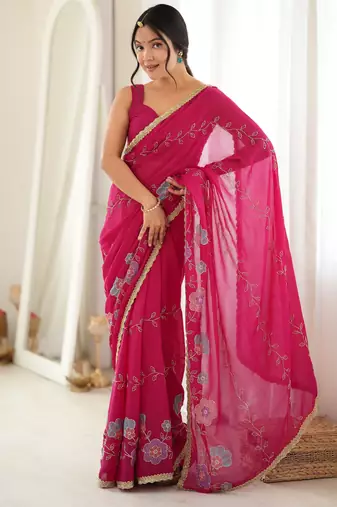 Pink color star georgette fabric smart work designer graceful saree