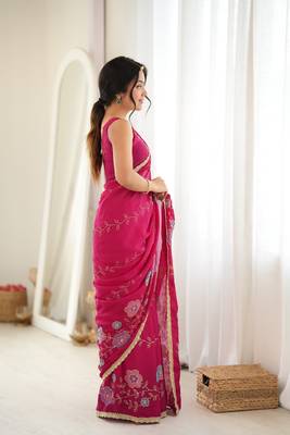 pink color star georgette fabric smart work designer graceful saree 5