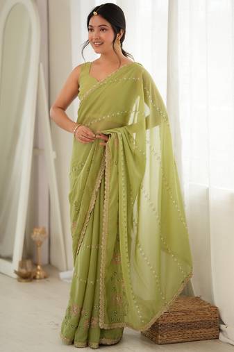 pista color star georgette fabric smart work designer graceful saree