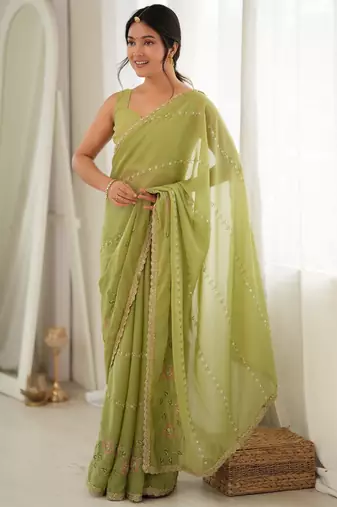 pista color star georgette fabric smart work designer graceful saree
