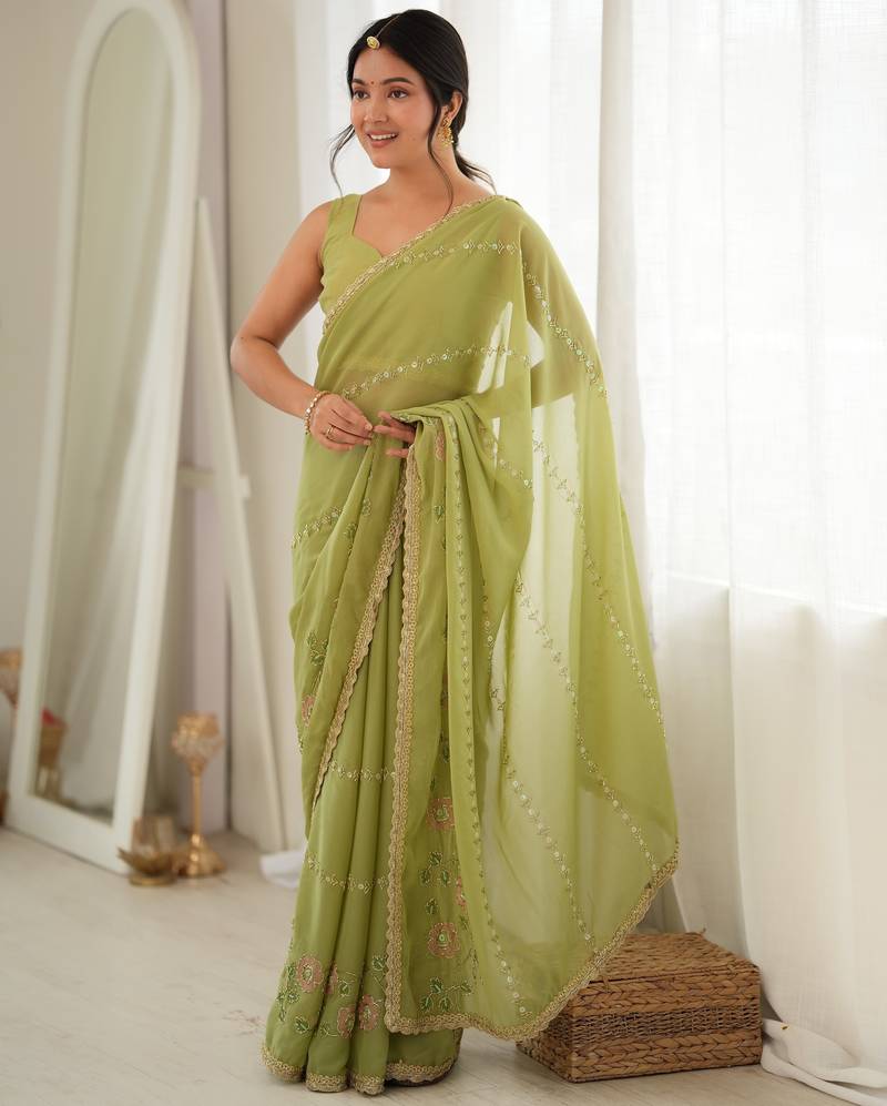 Pista color star georgette fabric smart work designer graceful saree