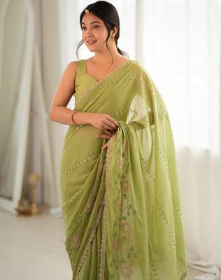 Pista color star georgette fabric smart work designer graceful saree 3