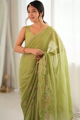 pista color star georgette fabric smart work designer graceful saree