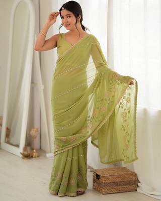 Pista color star georgette fabric smart work designer graceful saree 4