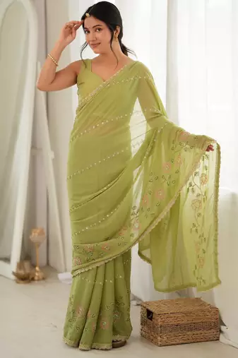 pista color star georgette fabric smart work designer graceful saree