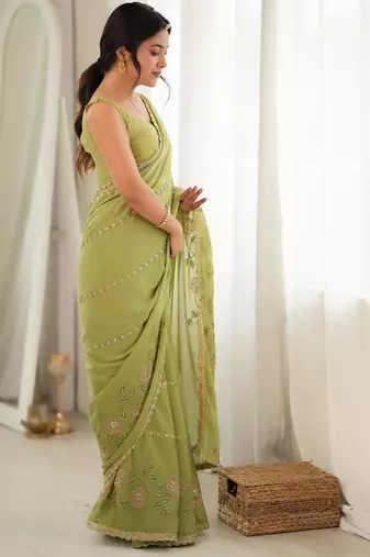 pista color star georgette fabric smart work designer graceful saree