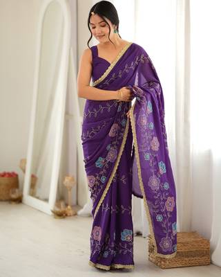 Purple color star georgette fabric smart work designer graceful saree 1