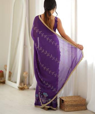 Purple color star georgette fabric smart work designer graceful saree 2
