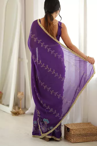 purple color star georgette fabric smart work designer graceful saree