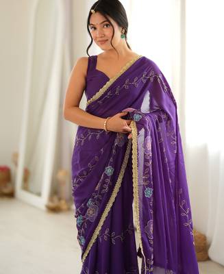 Purple color star georgette fabric smart work designer graceful saree 3