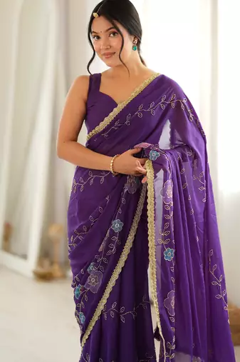 purple color star georgette fabric smart work designer graceful saree