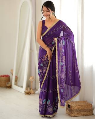 Purple color star georgette fabric smart work designer graceful saree 4