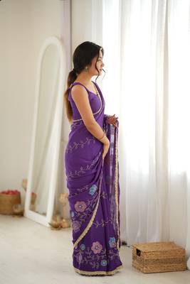 Purple color star georgette fabric smart work designer graceful saree 5