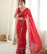 Red color star georgette fabric smart work designer graceful saree