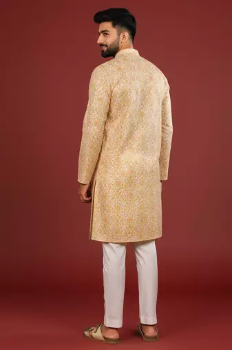 Gold color beautiful kurta payjama for handsome men's looks