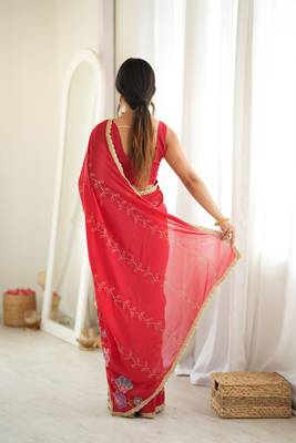 Red color star georgette fabric smart work designer graceful saree 2
