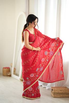Red color star georgette fabric smart work designer graceful saree 5