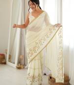 Off white color star georgette fabric smart work designer graceful saree