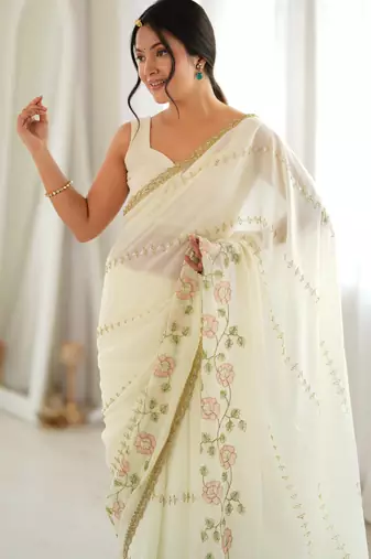 off white color star georgette fabric smart work designer graceful saree