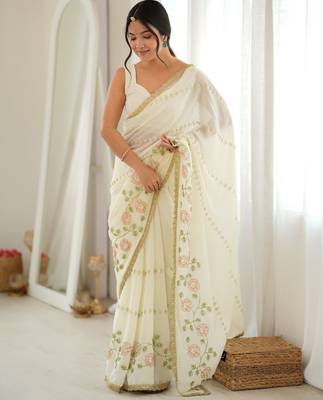 Off white color star georgette fabric smart work designer graceful saree 4