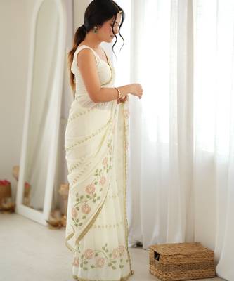 Off white color star georgette fabric smart work designer graceful saree 5