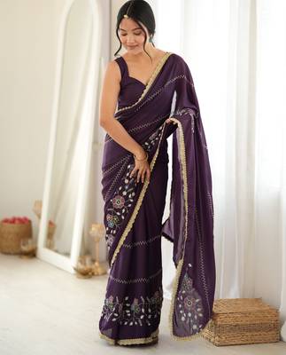 Wine color star georgette fabric smart work designer graceful saree 1