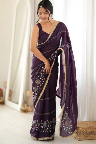 wine color star georgette fabric smart work designer graceful saree