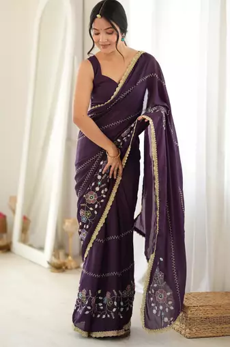 wine color star georgette fabric smart work designer graceful saree