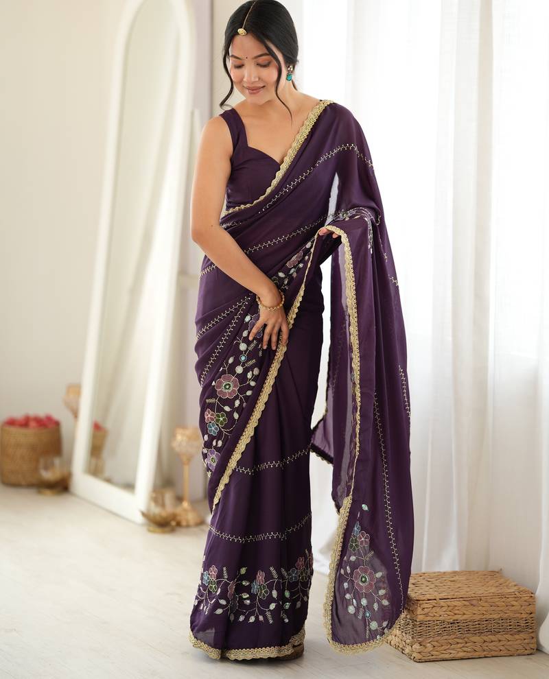 Wine color star georgette fabric smart work designer graceful saree
