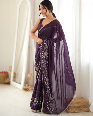 Wine color star georgette fabric smart work designer graceful saree 4