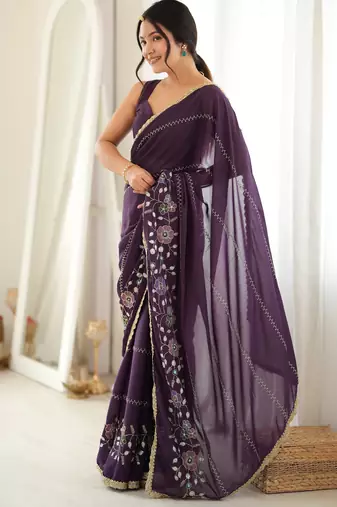 wine color star georgette fabric smart work designer graceful saree