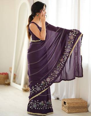 Wine color star georgette fabric smart work designer graceful saree 5