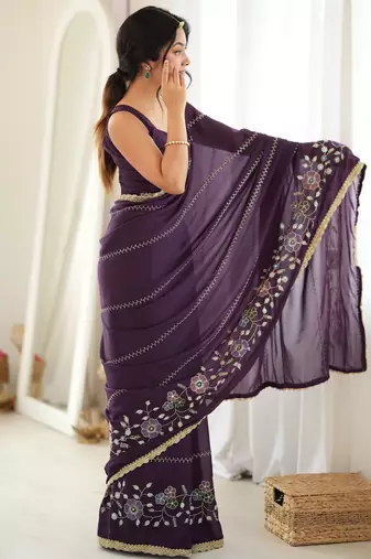 wine color star georgette fabric smart work designer graceful saree