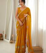 Yellow color star georgette fabric smart work designer graceful saree