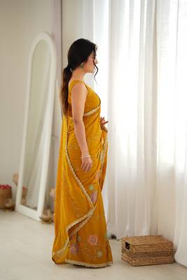 Yellow color star georgette fabric smart work designer graceful saree 5