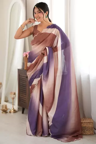 brown color tissue fabric smart printed saree with beautiful border work