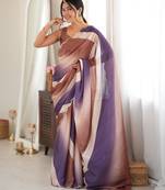 brown color tissue fabric smart printed saree with beautiful border work