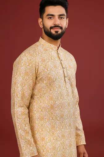 Gold color beautiful kurta payjama for handsome men's looks