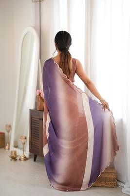 brown color tissue fabric smart printed saree with beautiful border work 2